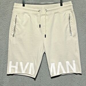 HVMAN Chosen To Prevail Shorts Mens XL White Logo Sweat Shorts Zip Pockets